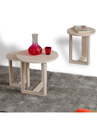 Pasific Home Mira 3'lü Zigon Sehpa ,Yuvarlak Yan Sehpa, Meşe