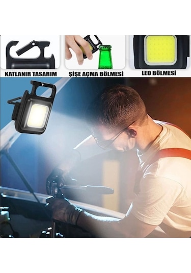 Led Işıklı Flash Özellikli 4 Modlu Anahtarlık El Feneri Beyaz