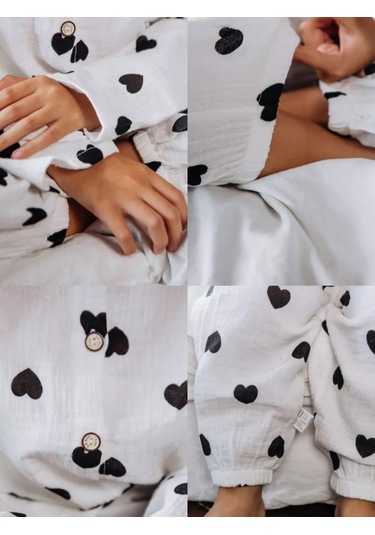 Ruandı Kalpli Çocuk Muslin Pijama 250485931 Beyaz