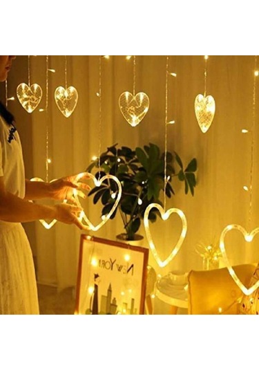 Kenpazar Kalp Dekorlu Animasyonlu Perde Led Işık 3 Metre Çok Renkli