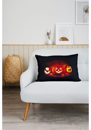 Bal Kabağı Helloween Desen Baskılı Tv Battaniyeli Opsiyonel Dekoratif Hediye Yastık Battaniye 2in1 Çok Renkli