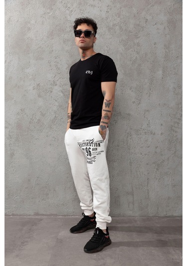 Cr156 Restoration Baskılı Erkek Eşofman Altı Ekru