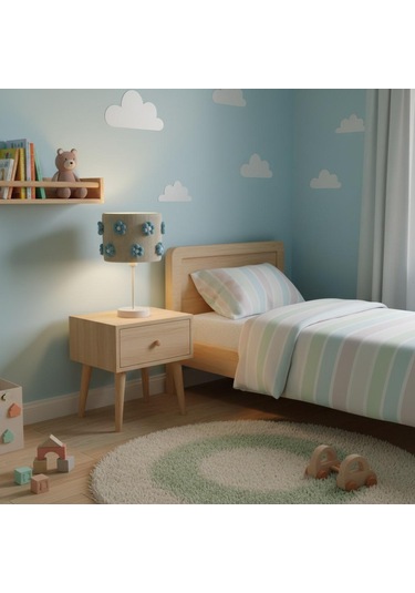 Elizim Home Lighting Makrome Papatyalı Abajur Mavi