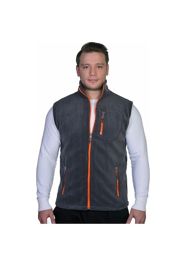 Genıus Store Erkek Polar Spor Yelek Renkli Tam Femuarlı 3 Cepli Füme