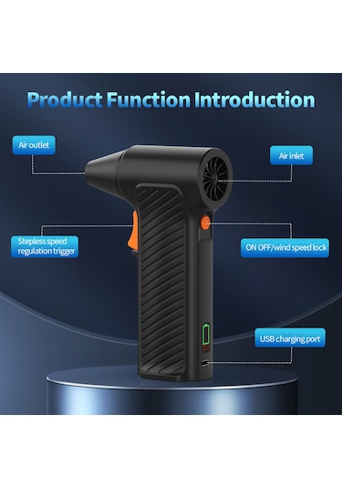 Vkemall 110000 Rpm Şarj Edilebilir Endüstriyel Üfleyici, 2600mah Pil, Type-c, Çok Amaçlı Temizlik Aracı