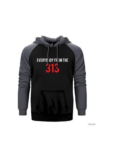 Eminem Everybody From The 313 Gri Reglan Kol Kapşonlu Sweat Gri