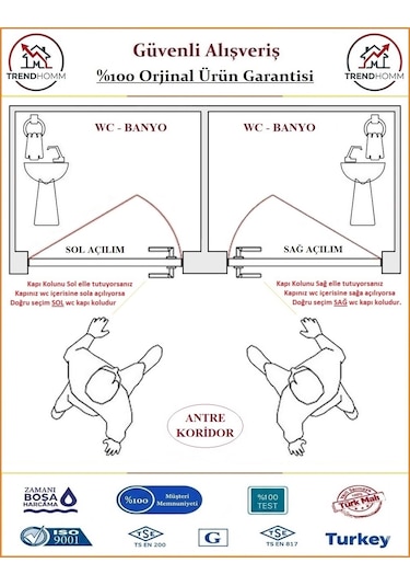 Trendhomm Sedir Aynalı - Mat Siyah - Wc Banyo Kapı Kolu - Sol