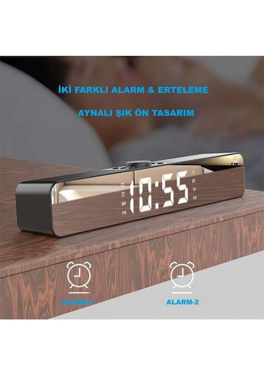Bluetooth Hoparlör Şarjlı Ses Sistemi Led Ekran Fm Çalar Saat Sıcaklık Pc Usb Aux Tf Kart