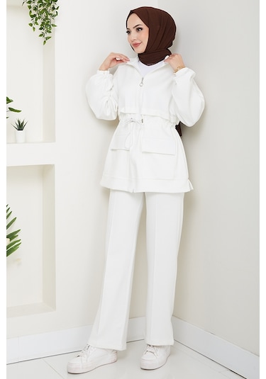 Kapak Cepli Oysho İkili Takım 1652 - Beyaz Beyaz