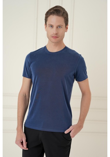 Comfort Fit Bisiklet Yaka Modal Kısa Kol Casual Lacivert Tişört Ts 895 Lacivert