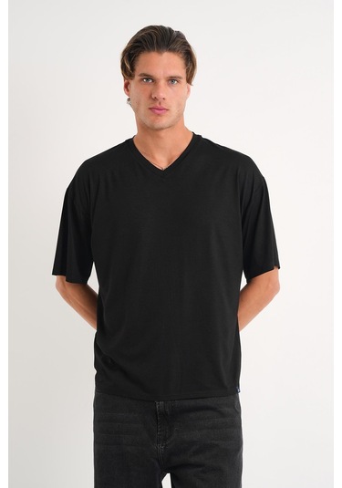Alexander Gardi Alexandergardı V Yaka Oversize T-shirt E24-742a Siyah