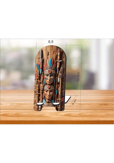 2 Adet Kızılderili Ahşap Telefon Tutucu Masaüstü Telefon Çok Renkli