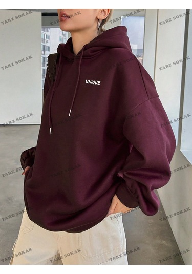 Y2k Trend Sezon Unisex Retro Sweatshırt Kapşonlu Kod 1809 Trz1908 Bordo