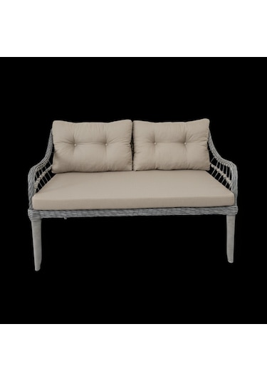 Kaş 2+1+1+sehpa Bahçe Balkon Mobilyası,gri Rattan/gri Kumaş Bej