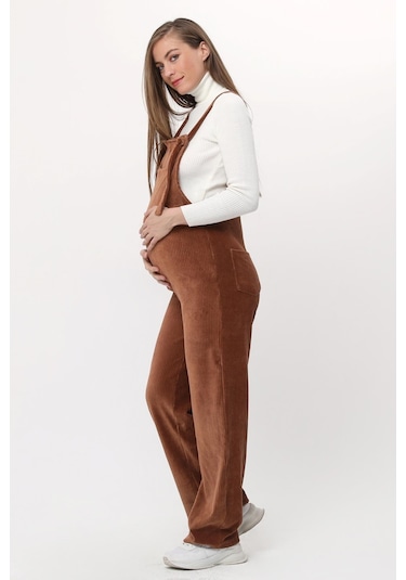 Luvmabelly Myra6114 - Camel Kadife Hamile Salopet-kahverengi