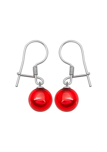 925 Ayar Gümüş Kancalı Küpe 10 Mm Kırmızı Zirkon Taşlı Küpe B