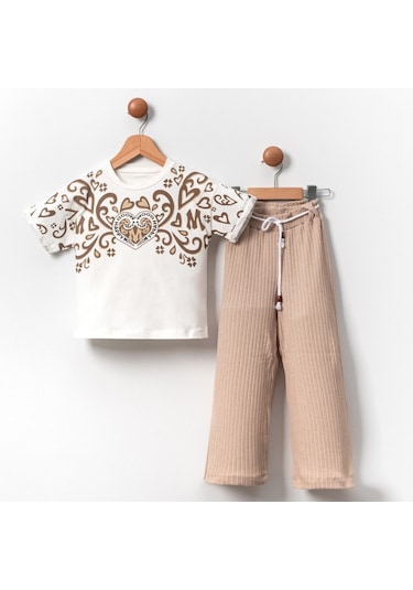 Fitilli Örme Pantolonlu Baskılı Kız Çocuk Takım Mnk2120 001