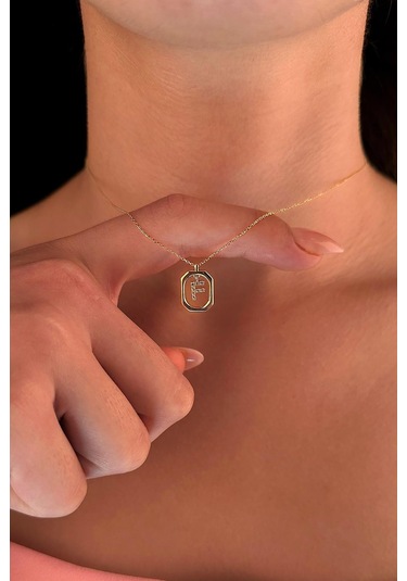 14 Ayar Altın Taşlı F Harfli Kolye 001