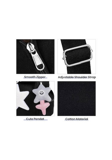 Sevimli Haberci Çantası, Estetik Çapraz Çanta, Y2k Yıldız Grunge Çanta Emo Omuz Çantası Kadınlar İçin Siyah A359 Siyah