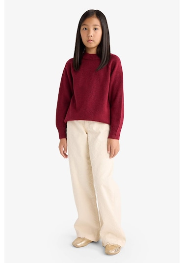 Defacto Kız Çocuk Bisiklet Yaka Triko Kazak F2755a825wnbr205 Bordo