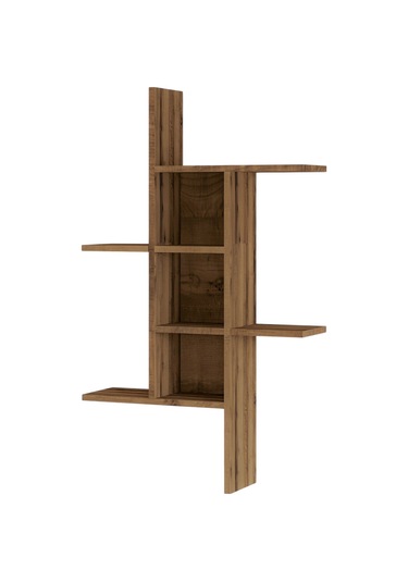 Madagaskar Duvar Rafı Asimetrik Tasarım, Duvara Monte Dekoratif Kitaplık Antik Ceviz