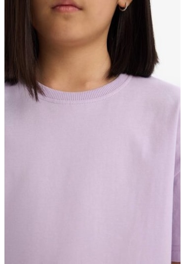 DeFacto Kız Çocuk Relax Fit Bisiklet Yaka Basic Düz Kısa Kollu Tişört D9099A825SMPR143 Mor