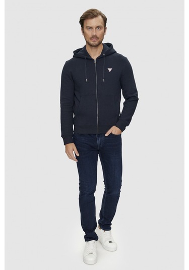 Guess Erkek Gj İnce Fermuar Kapüşonlu Sweatshirt - Lacivert Lacivert