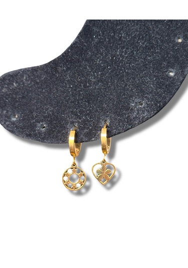 Kalpli Ve Yıldızlı Gold Çelik Küpe