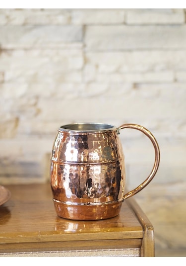 Bakır Bardak Fıçı Model 2li Parlak Bakır Renk