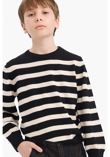 Defacto Erkek Çocuk Bisiklet Yaka Çizgili Kazak F0960a825wnbk81 Siyah
