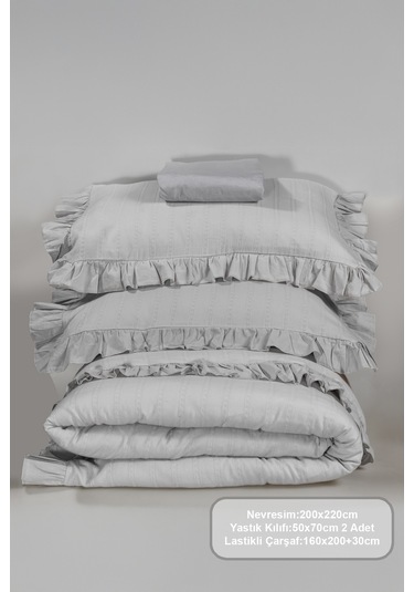 Elart Romantic Nevresim Takımı Çift Kişilik Lastikli Çarşaf 200x220 Cm Gri Gri