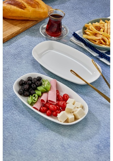 Cooker 2'li Özel Tasarım Lüx Kayık Model Tabak Beyaz