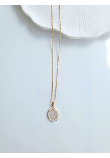 Çelik Gold Sedef Taşlı Kadın Kolye Sevgiliye Hediye Altın