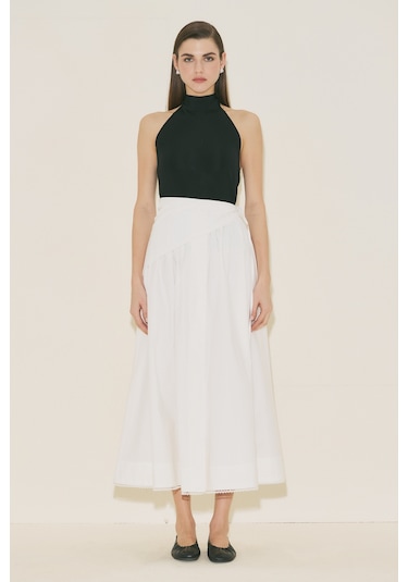 Manuka Önü Düğmeli Poplin Etek Ekru Ss26etk00001-02 Ekru