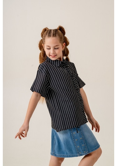Kız Çocuk Bebe Yaka Yarım Kol Gömlek 3171 Siyah