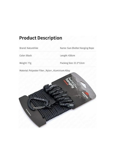 Naturehike Çok Fonksiyonlu Kancalı Asma İğ 4.3 Mt Siyah