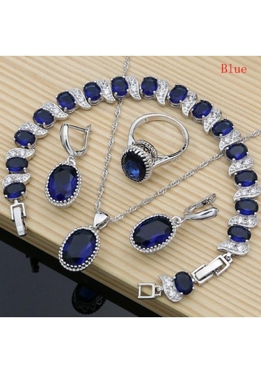 Mavi Pomoiii Doğal 925 Gümüş Takı Kırmızı Birthstone Charm Takı Setleri Kadın Küpe/kolye/kolye/yüzük/bilezik 6