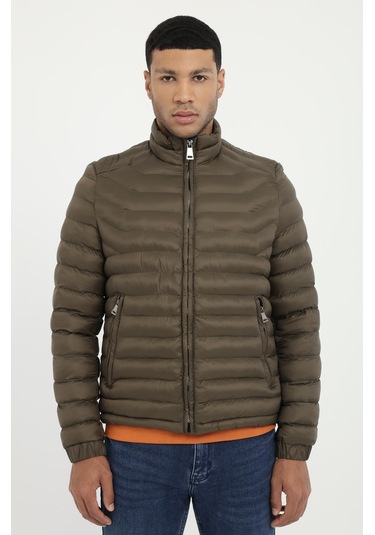 Haki Kapitone Slim Fit Erkek Mont-25285 Haki