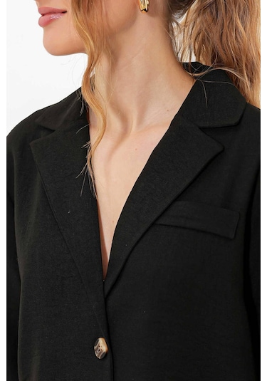 Gabria Kısa Keten Ceket Siyah