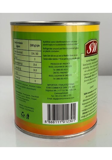 S&W Dilimli Ananas Konservesi 836 G