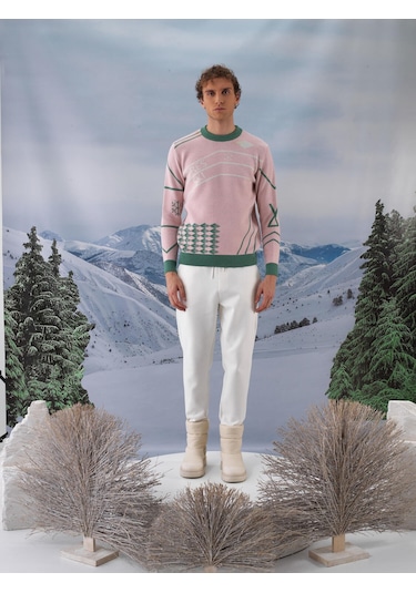 Pembe Doğal Yün Dokulu Regular Fit Kazak 801821 Pembe