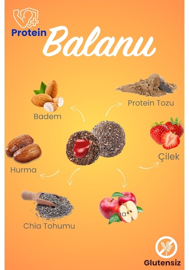 Meyveli Çilekli & Bademli Protein Topları 55gr X3 Adet