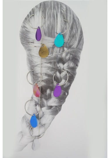 Kadın Elips Figürlü Renkli Sac Küpesi Renkli-Tek Ebat Çok Renkli