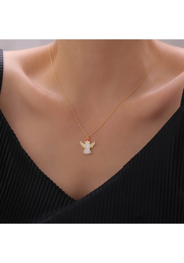 925 Ayar Gümüş Beyaz Mineli Melek Kolye Gold