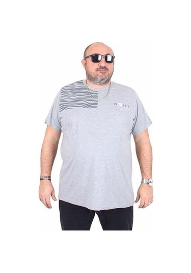 Starbattal Erkek Büyük Beden Sıfır Yaka Tişört Want 25160 Grı Melanj Gri Melanj