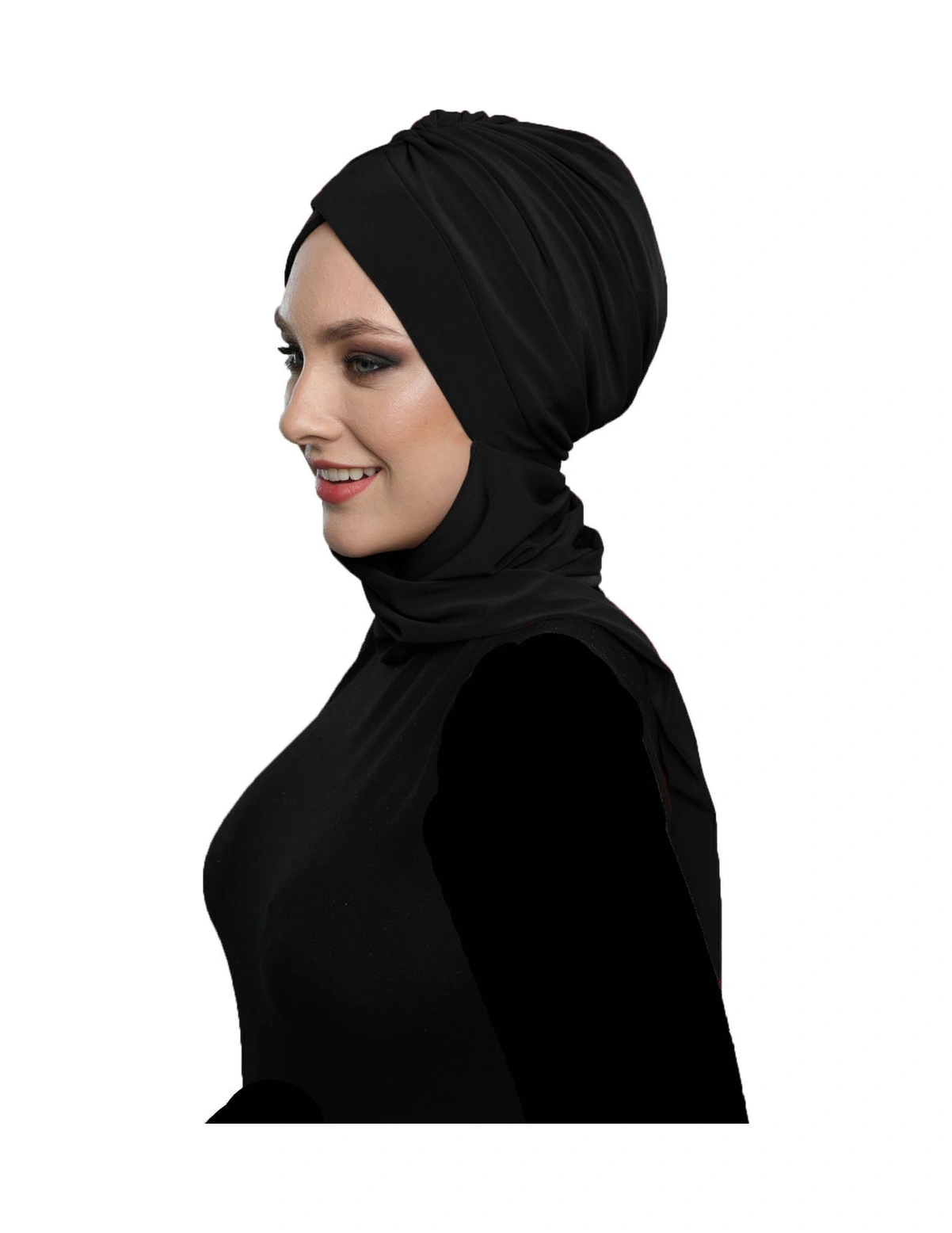 Kardelen Atkılı Astarlı Siyah Hazır Türban Tesettür Havuz Ve Dış Bone Siyah