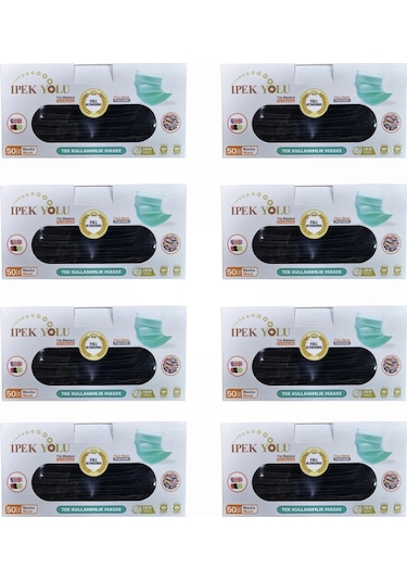Tek Kullanımlık Maske 3 Katlı Telli Meltblownlu 50'li Kutu Siyah - 8 Kutu