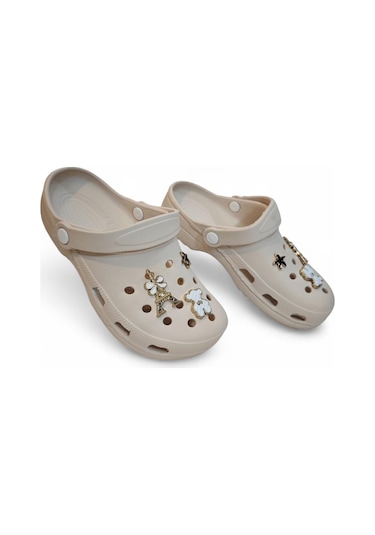 Fiyra 3009 Krem Crks Taşlı Havuz Plaj Günlük Bayan Terlik Krem Beyaz