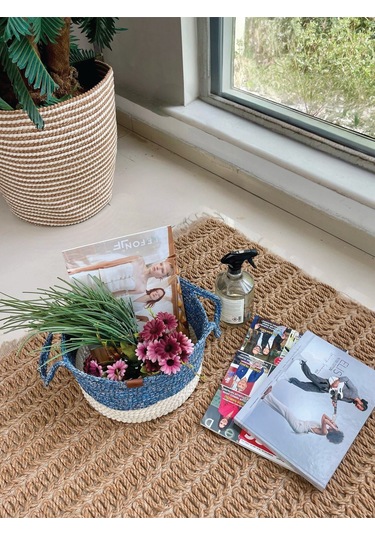 Kulplu Düzenleyici Sepet Leke Tutmaz Beyaz-mavi 31x20 Cm Beyaz - Mavi