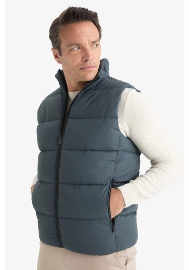 Defacto Slim Fit Dar Kesim Dik Yaka Fermuarlı Astarlı Su Geçirmez Şişme Yelek C5630ax25augn1085 Yeşil